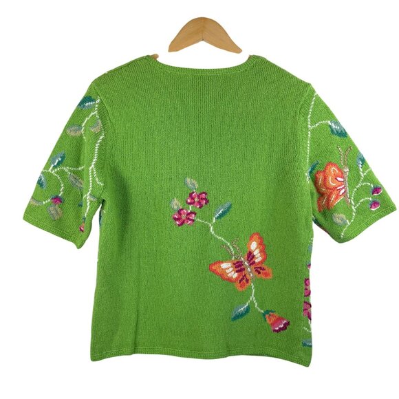 VTG David Brooks‎ ramie blend embroidered floral cardigan sz S - Picture 3 of 7